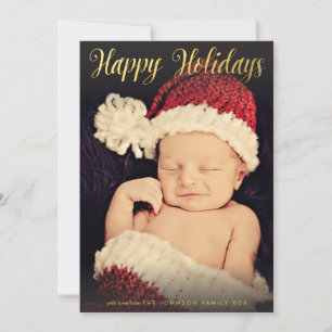 Cartão De Festividades Foto de Natal Flat do Gold Foil Happy Holidays