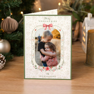 Cartão De Festividades Foto de Natal Floral em Aquarela Clássica Elegante