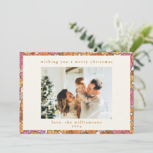Cartão De Festividades Foto de Natal Floral Laranja Ocre Terroso Boho