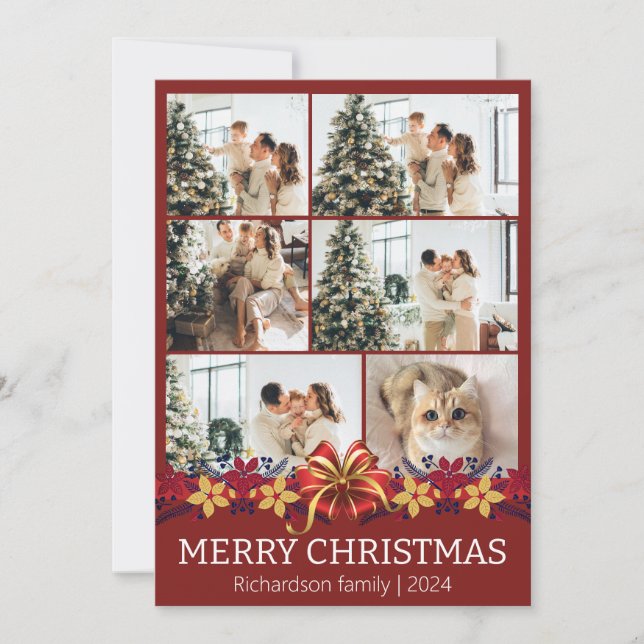 Cartão De Festividades Foto de Natal Floral Simples da Família Elegante (Frente)