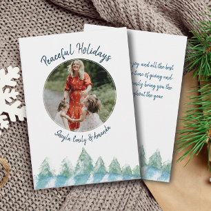 Cartão De Festividades Foto de Natal Floresta Aquarela Pacífico Inverno