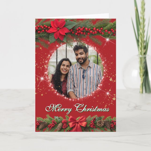 Cartão De Festividades Foto de Natal Garland (Frente)
