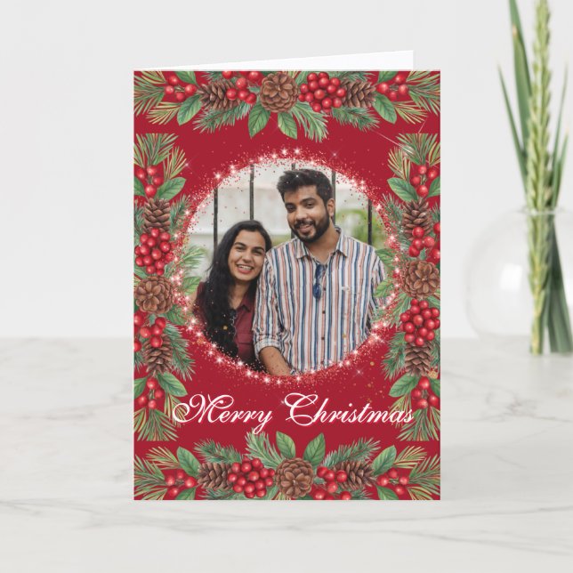 Cartão De Festividades Foto de Natal Garland (Frente)