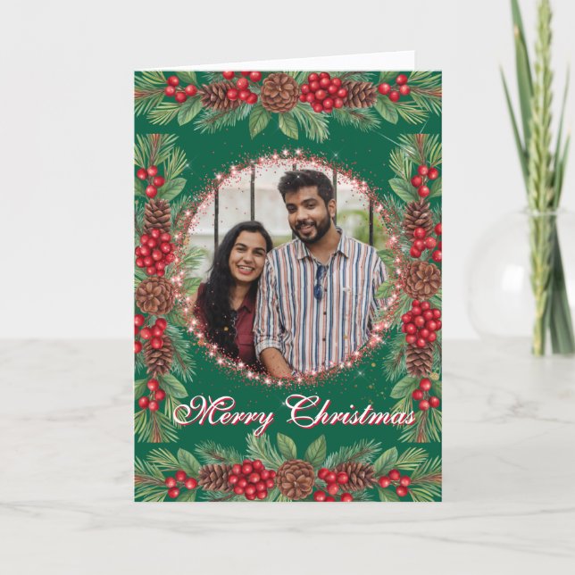 Cartão De Festividades Foto de Natal Garland (Frente)