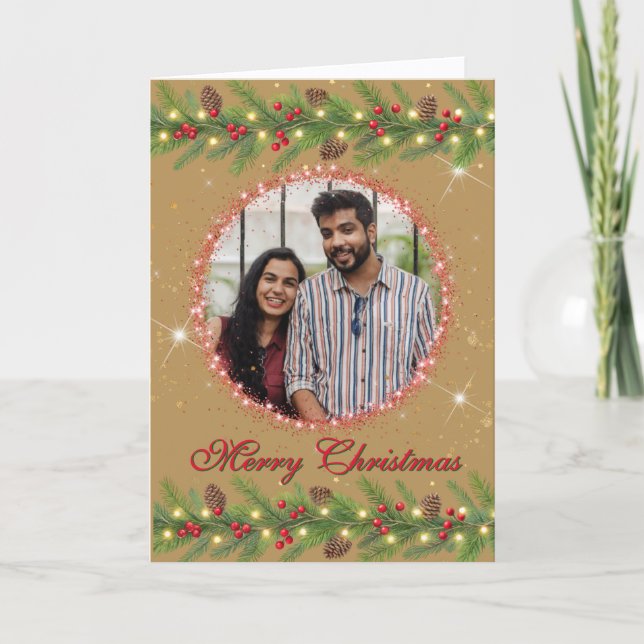 Cartão De Festividades Foto de Natal Garland (Frente)