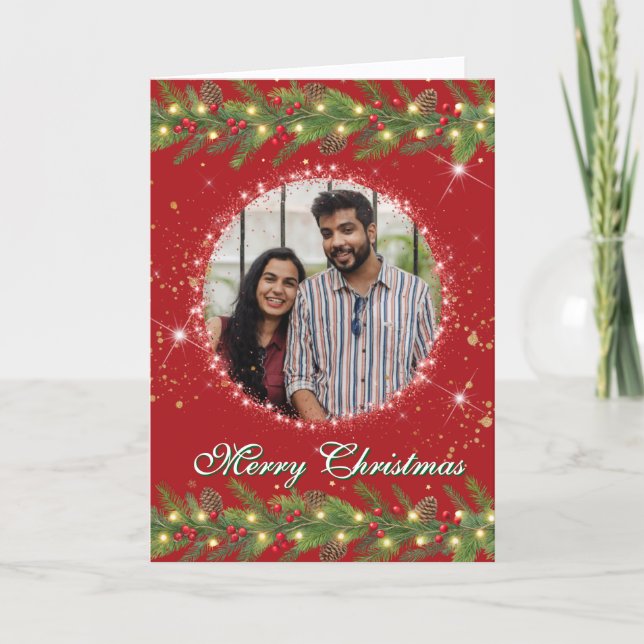 Cartão De Festividades Foto de Natal Garland (Frente)