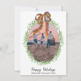 Cartão De Festividades Foto de Natal Gingham Coquette Wreath