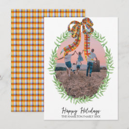 Cartão De Festividades Foto de Natal Gingham Coquette Wreath