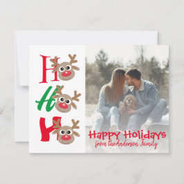 Cartão De Festividades Foto de Natal Ho Ho Ho Renas Brancos Desenho Anima