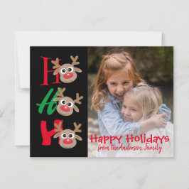 Cartão De Festividades Foto de Natal Ho Ho Ho Renas Cartoon Preto