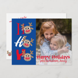 Cartão De Festividades Foto de Natal Ho Ho Ho Renas de Desenho Animado Az