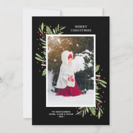 Cartão De Festividades Foto de Natal Holly e Berries