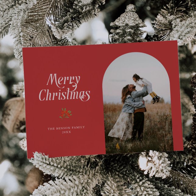 Cartão De Festividades Foto de Natal Mínima do Arch Vermelho (Criador carregado)