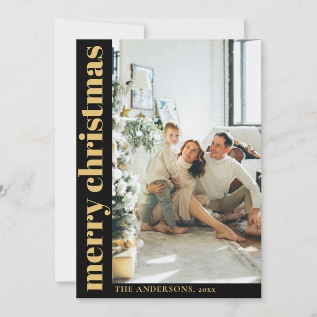 Cartão De Festividades Foto de Natal Mínima Moderna e Preta (Frente)