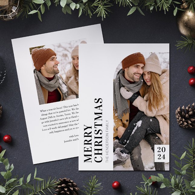 Cartão De Festividades Foto de Natal Mínima Preta e Branca (Criador carregado)