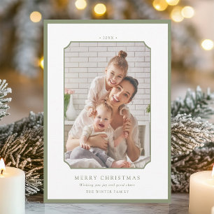 Cartão De Festividades Foto de Natal Mínimo e Verde de Sage