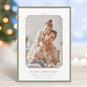 Cartão De Festividades Foto de Natal Mínimo e Verde de Sage