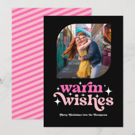 Cartão De Festividades Foto de Natal Moderna e Retro Rosa e Rosa Vibrante