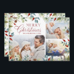 Cartão De Festividades Foto de Natal Moderno Collage Verdes no Inverno<br><div class="desc">Um cartão de Natal moderno para suas mensagens de Natal, o simples design apresenta uma colagem de 3 fotos para suas fotos favoritas com Feliz Natal em tipografia vermelha. O cartão é emoldurado com uma borda de aquarela de grande vegetação de inverno. Personalize o reverso com sua mensagem de feriado....</div>