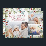 Cartão De Festividades Foto de Natal Moderno Collage Verdes no Inverno<br><div class="desc">Um cartão de Natal moderno para suas mensagens de Natal, o simples design apresenta uma colagem de 3 fotos para suas fotos favoritas com Feliz Natal em tipografia vermelha. O cartão é emoldurado com uma borda de aquarela de grande vegetação de inverno. Personalize o reverso com sua mensagem de feriado....</div>