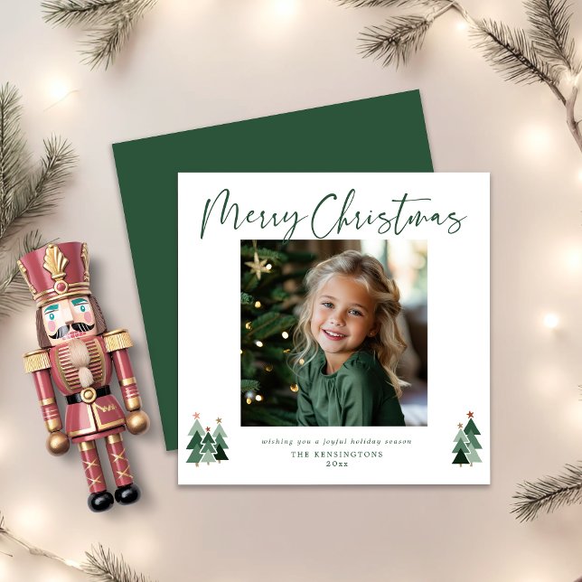 Cartão De Festividades Foto de Natal Moderno da Rustic Trees (Rustic Trees Modern Christmas Holiday Photo Square Card - Digital Download Available)