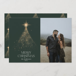 Cartão De Festividades Foto de Natal moderno verde-brilhante Dourada