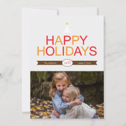 Cartão De Festividades Foto de Natal Moderno, Vermelho, Dourado e Castanh