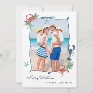 Cartão De Festividades Foto de Natal Náutico em Aquarela Fofa