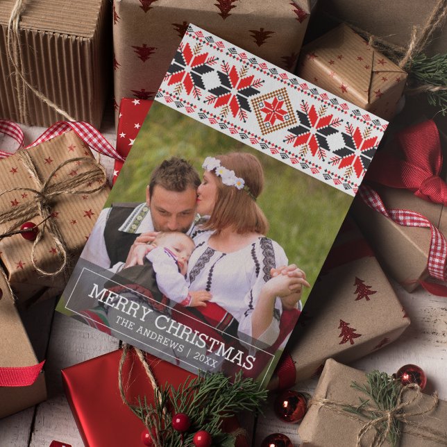 Cartão De Festividades Foto de Natal Nórdico de Arte Popular Tradicional (Criador carregado)