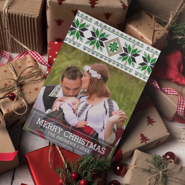 Cartão De Festividades Foto de Natal Nórdico de Arte Popular Tradicional (Criador carregado)