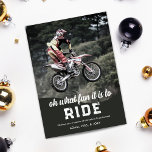 Cartão De Festividades Foto de Natal para Motocross<br><div class="desc">Capturar a emoção da estação com nosso cartão com fotos festivo de férias projetado para entusiastas motocross e suas famílias! A frente mostra uma fotografia espantosa, do tamanho do cheio que destaca perfeitamente as emocionantes aventuras motocross do seu filho, adornada com o trocadilho brincalhão, "Oh que divertido é dirigir." Sacudir...</div>