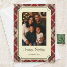 Foto de Natal Personalizada Elegante Xadrez Tartan