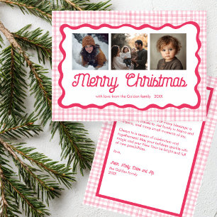 Cartão De Festividades Foto de Natal Pink de Gingham Wavy 3