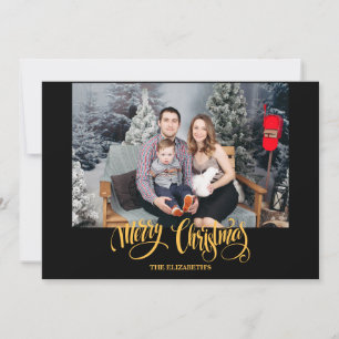 Cartão De Festividades Foto de Natal Preta Moderna e Elegante