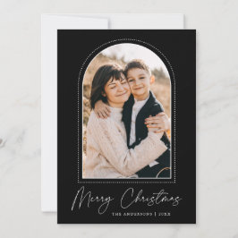 Cartão De Festividades Foto de Natal Preto com Arco Nevado Feliz Natal