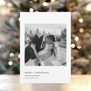 Cartão De Festividades Foto de Natal preto e branco minimalista