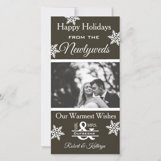 Cartão De Festividades Foto de Natal recém-casada (Frente)