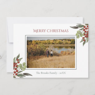 Cartão De Festividades Foto de Natal Red Holly, Script Religioso Moderno