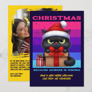 Cartão De Festividades Foto de Natal Retro de Gato Divertido em Festa