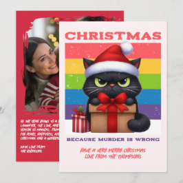 Cartão De Festividades Foto de Natal retrô de gato engraçado com bastão d