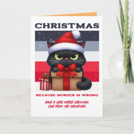 Cartão De Festividades Foto de Natal Retro de Gato Engraçado com Caos Mín