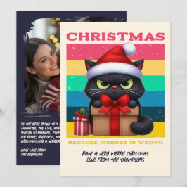 Cartão De Festividades Foto de Natal Retro de Gato Engraçado Grunge Arco-