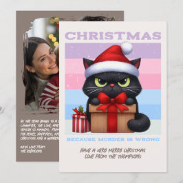 Cartão De Festividades Foto de Natal retrô de gato engraçado neutro e aco