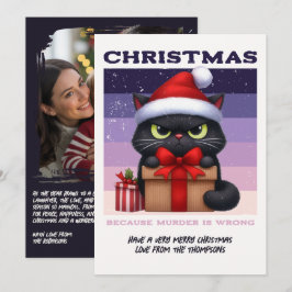 Cartão De Festividades Foto de Natal Retro de Gato Engraçado Noir Luxe