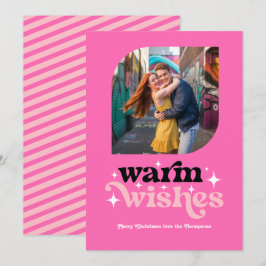 Cartão De Festividades Foto de Natal Retro Moderna Rosa Vibrante