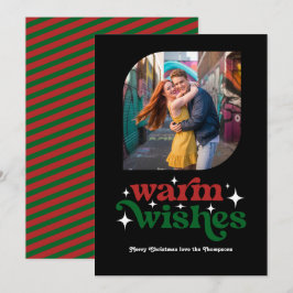 Cartão De Festividades Foto de Natal Retro Vermelho Escarlate e Verde Flo