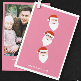 Cartão De Festividades Foto de Natal Rosa Gráfico de Papais noeis Moderno