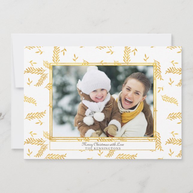 Cartão De Festividades Foto de Natal Rustic Gold Foil Branch (Frente)