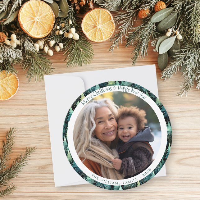 Cartão De Festividades Foto de Natal Rustic Woodland (Rustic Woodland Christmas Photo Holiday Card)