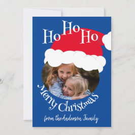 Cartão De Festividades Foto de Natal Santa Hat Azul